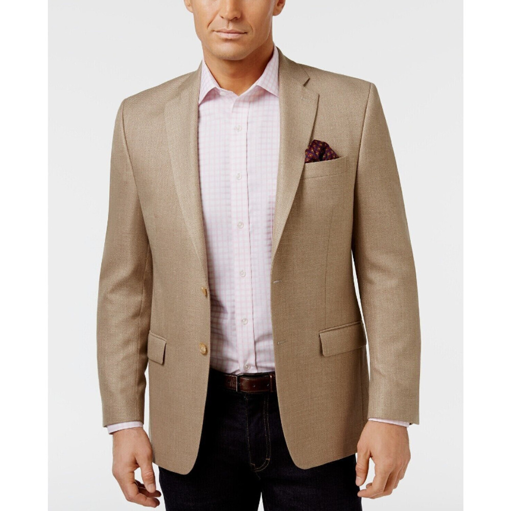 Ralph Lauren Mens 44LONG Tan Classic-Fit Neat UltraFlex Sport Coat Blazer Jacket